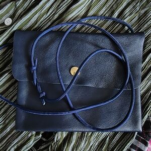 Dark Blue Leather Crossbody Unlined Snap Purse